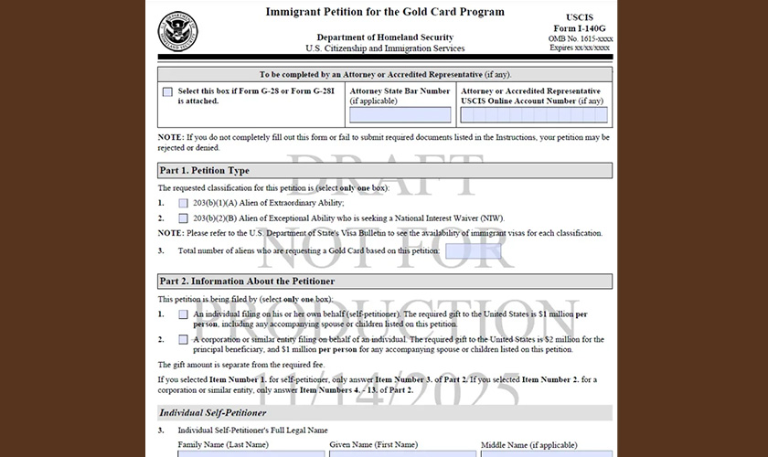 Tình trạng hiện tại của Form I-140G