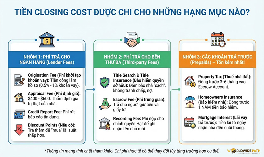 Tiền Closing cost được chi cho những hạng mục nào?