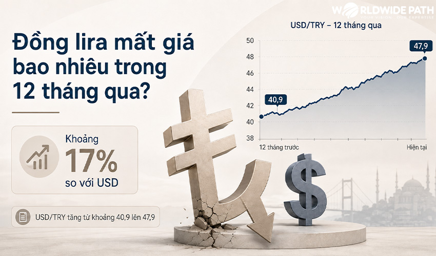 Đồng lira mất giá bao nhiêu trong 12 tháng qua